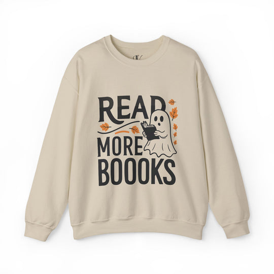 Bookworm Ghost: Spooky Halloween Sweatshirt Sweatshirt Printify S Sand