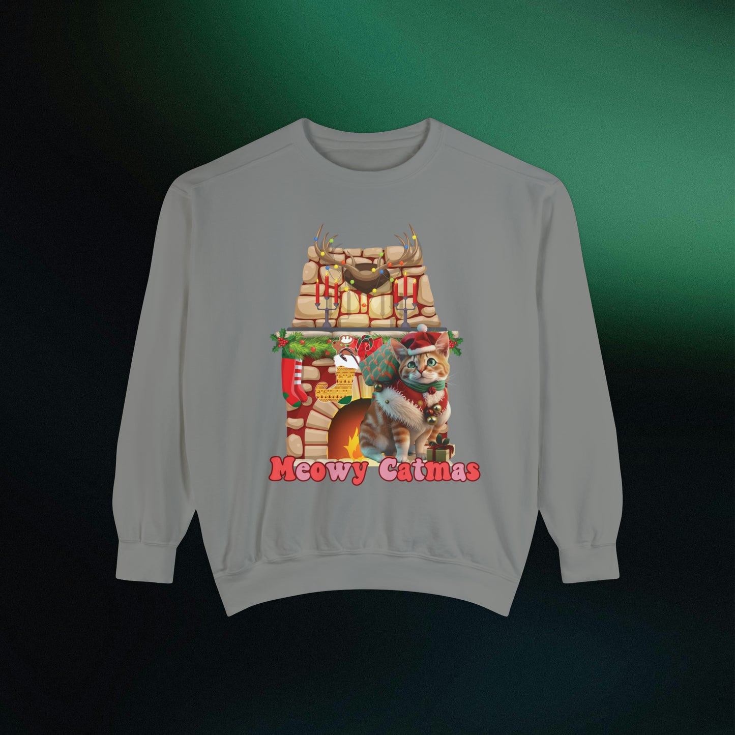 Funny Christmas Cat Sweatshirt | Meowy Christmas Cat Sweater | Christmas Gifts for Cat Lovers - Christmas Lights Shirt, Christmas Cats Shirt Sweatshirt Grey S 