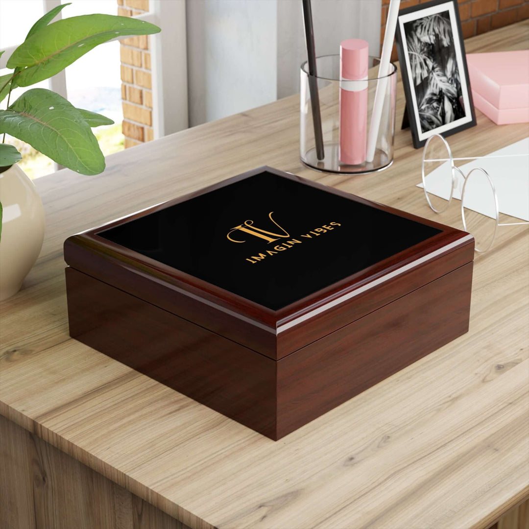 Imagin Vibes Jewelry Box — Elegant Jewelry Box with Gold Imagin Vibes Logo Home Decor Printify