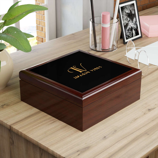 Imagin Vibes Jewelry Box — Elegant Jewelry Box with Gold Imagin Vibes Logo Home Decor Printify