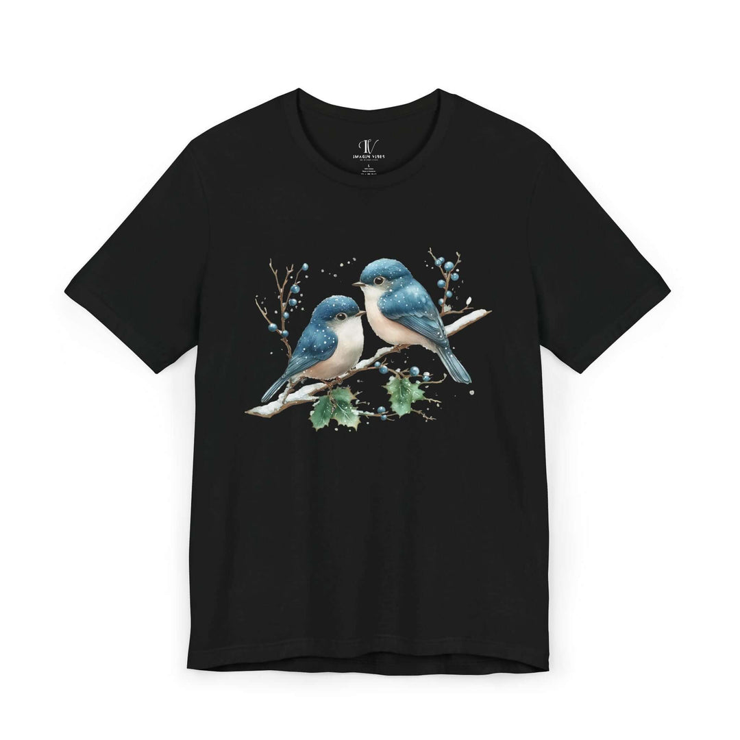 Winter Blue Jay Birds T-shirt T-Shirt Printify Black XS