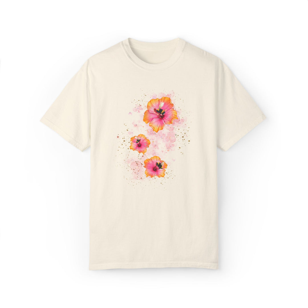 Hibiscus Flower And Bees T-shirt T-Shirt Printify Ivory S