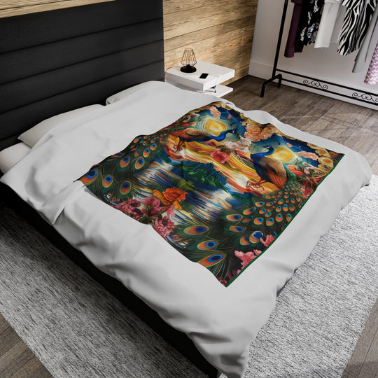 Plush Blanket - Surreal Peacock Tapestry