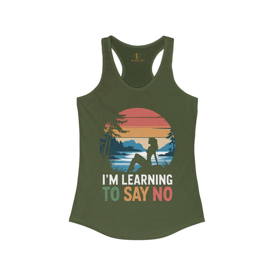 Racerback Tank Top Retro 'I'm Learning to Say No' Tank Top Printify XS Solid Military Green