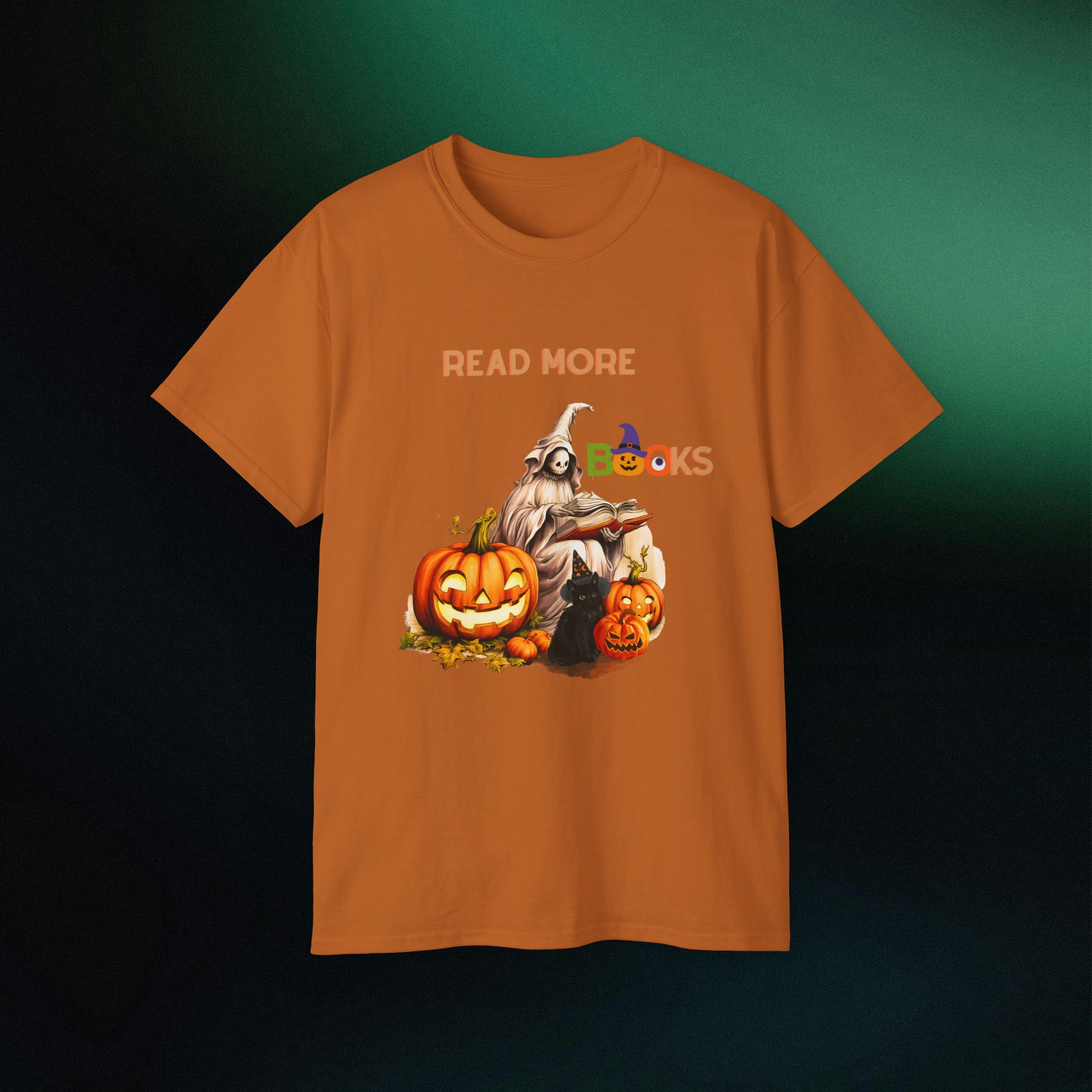 Ghosts Reading Books Halloween Tee | Unisex Ultra Cotton Classic Fit | Read More Books T-Shirt Texas Orange M 
