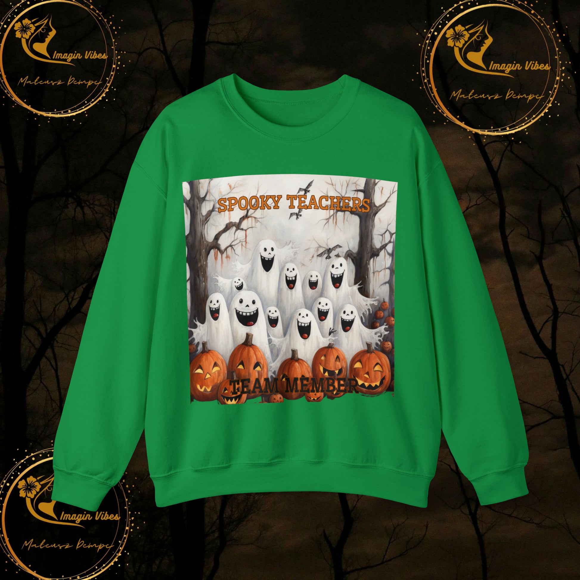 Spooky Teachers Sweatshirt | Feral Halloween | Halloween Fun | Halloween Spooky Sweatshirt Sweatshirt S Irish Green 