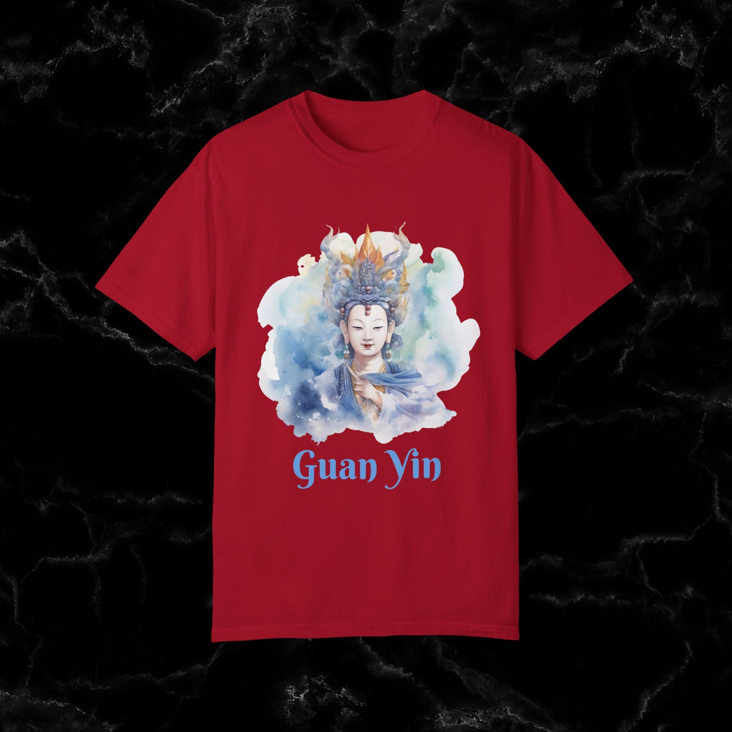 Quan Yin Spiritual Tee - Goddess of Compassion, Unisex Garment-Dyed T-shirt, Goddess of Mercy T-Shirt Red S 