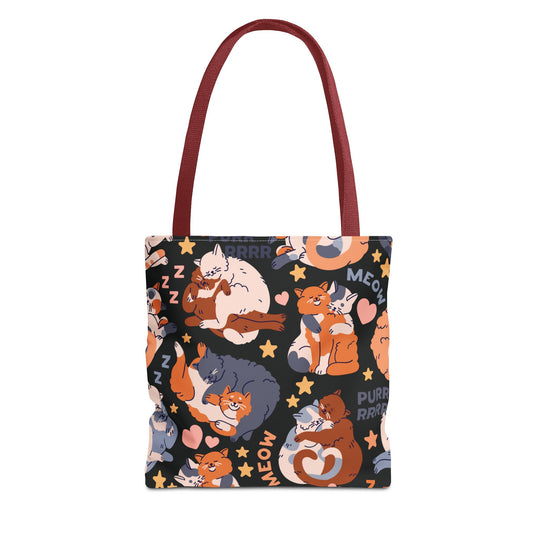 Sweet Cartoon Cats Tote Bag Bags Printify 13" × 13'' Red