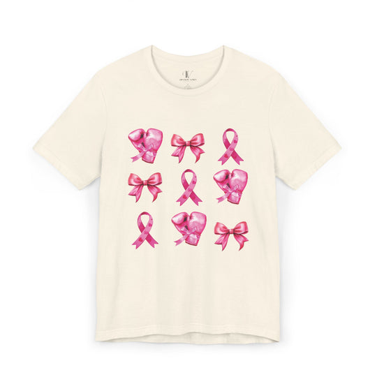 Pink Ribbons And Boxing Gloves Breast Cancer Support T-Shirt