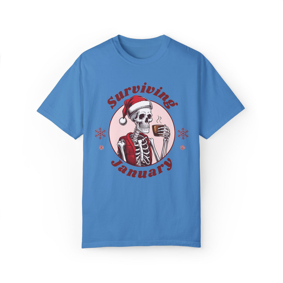 Skeleton Santa Hat Coffee Unisex T-shirt - Surviving January T-Shirt Printify Royal Caribe S