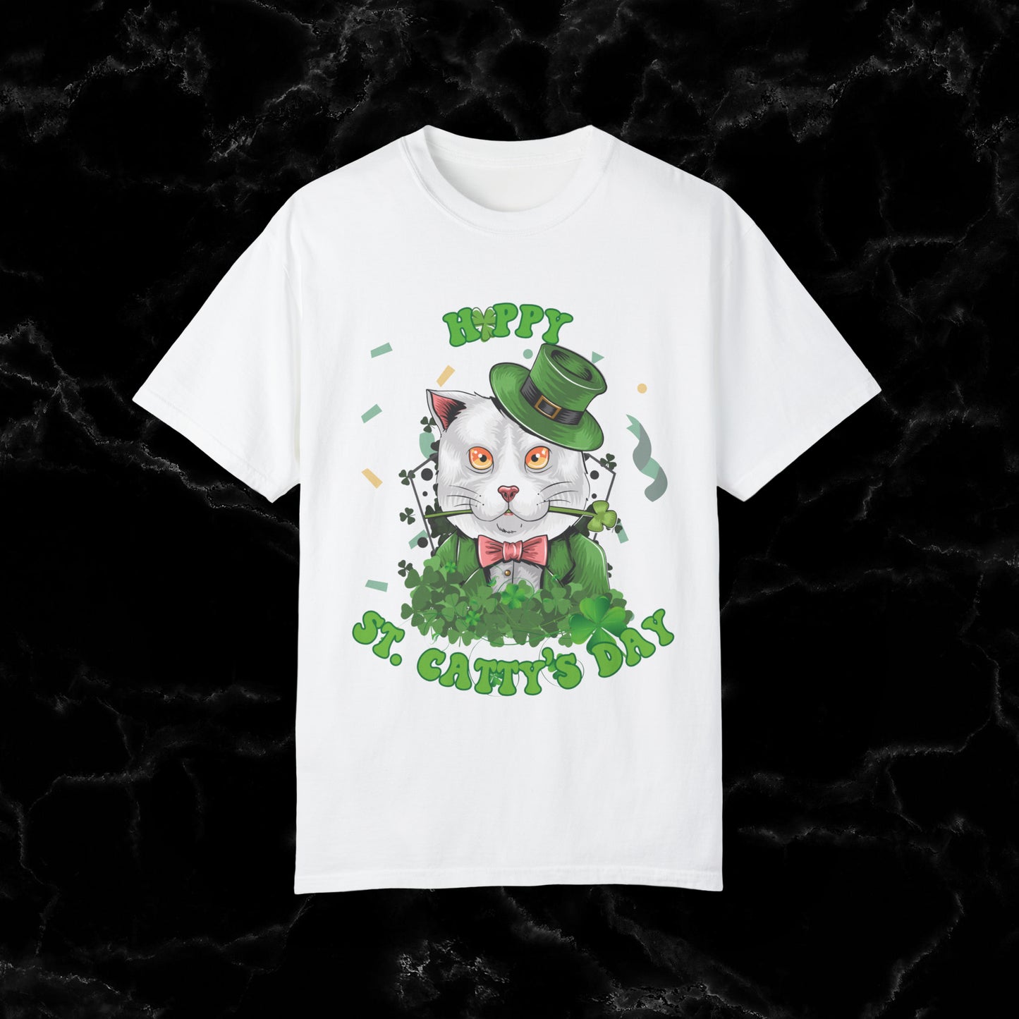 Happy St. Catty's Day Funny St. Patrick's Day Comfort Colors T-Shirt - St. Paddy's Day Shirt for Cat Lover St. Patty's Day Fun T-Shirt White S 