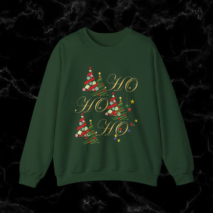 Ho Ho Ho Sweatshirt | Christmas Shirt - Christmas Gift - Santa Shirt - Holiday Shirt - Christmas Trees Sweatshirt - Cute Christmas Tee Sweatshirt S Forest Green 
