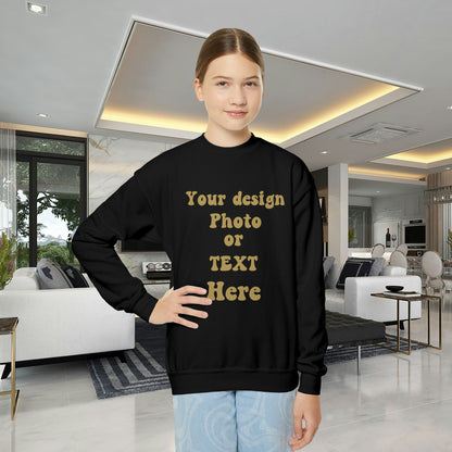 Custom Youth Crewneck Sweatshirt - Personalize with Your Own Text and Image | Full Customization for a Unique Look Kids clothes Black XS 