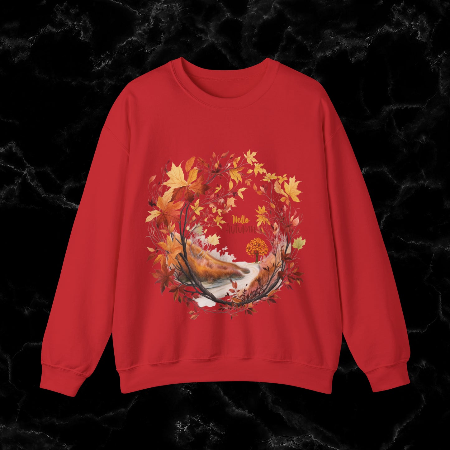 Hello Autumn Sweatshirt | Fall Design | Fall Seasonal Sweatshirt | Beauty Of Autumn Sweatshirt S Red 