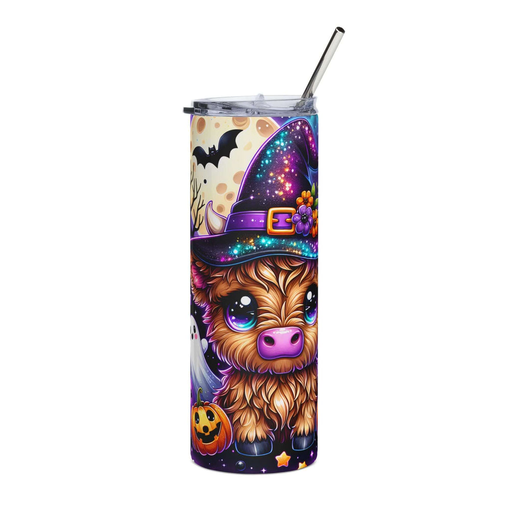Cute Witch Highland Cow Halloween Stainless Steel Tumbler, 20oz Mug Printify