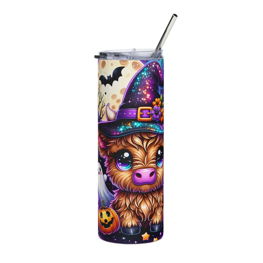 Cute Witch Highland Cow Halloween Stainless Steel Tumbler, 20oz Mug Printify