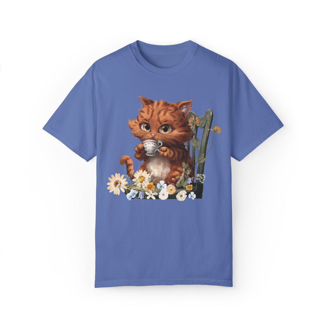 Cat Tea Time T-shirt T-Shirt Printify Mystic Blue S