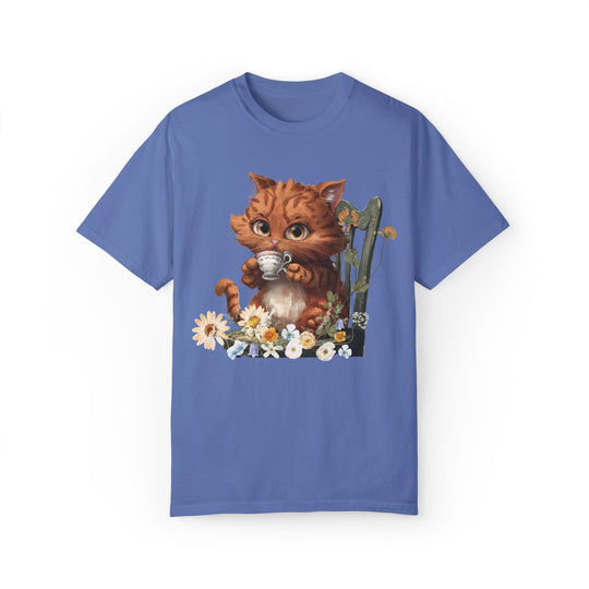 Cat Tea Time T-shirt T-Shirt Printify Mystic Blue S