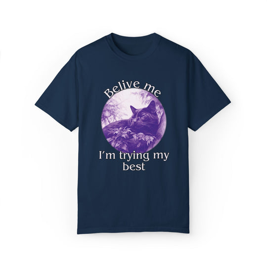 Cat Graphic T-Shirt 'Believe me I'm trying my best' T-Shirt Printify True Navy S