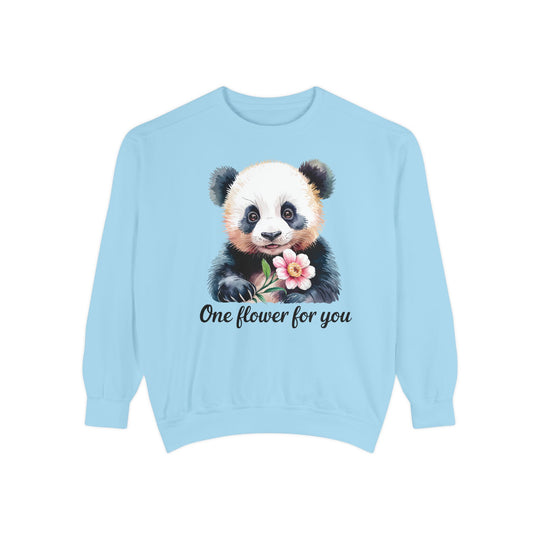 Panda Flower Garment-Dyed Sweatshirt Sweatshirt Printify Chambray S