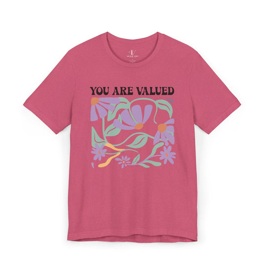 YOU ARE VALUED Boho Tee T-Shirt Printify Heather Raspberry XS