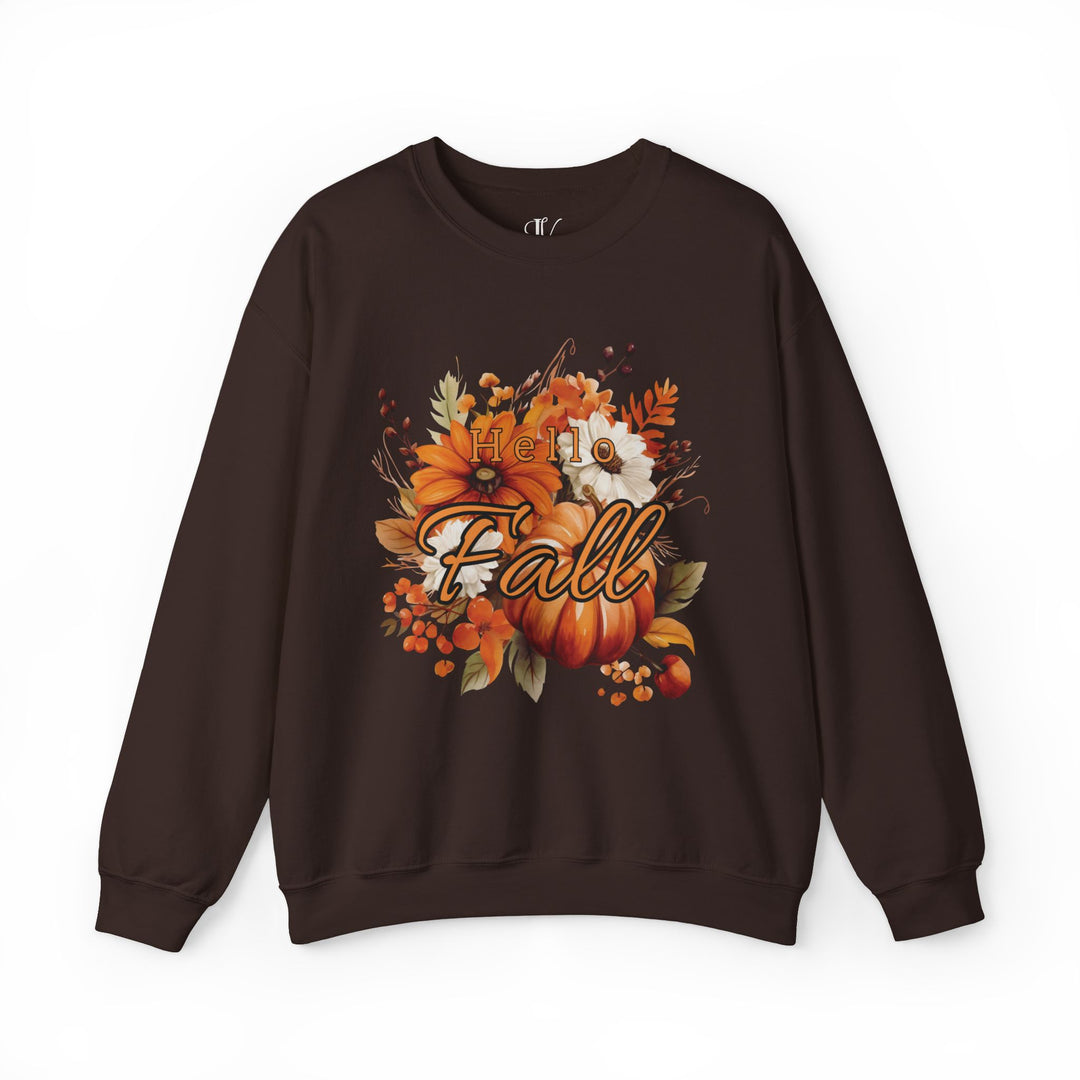 Hello Fall: Watercolor Pumpkin Sweatshirt Sweatshirt Printify S Dark Chocolate