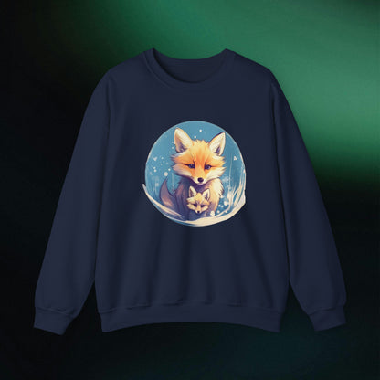 Vintage Forest Witch Aesthetic Sweatshirt - Cozy Fox Cottagecore Sweater with Mommy and Baby Fox Design Sweatshirt S Navy 