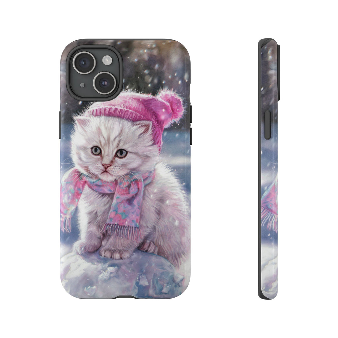 Phone Cases - Adorable Kitten Winter Phone Case Printify iPhone 15 Plus Glossy