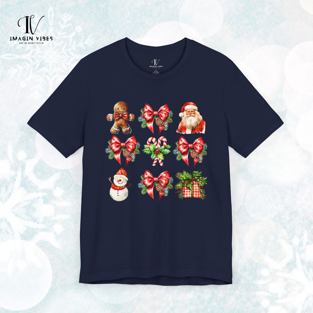 Christmas Unisex Tee Festive Santa Gingerbread Snowmen T-Shirt Printify Navy XS