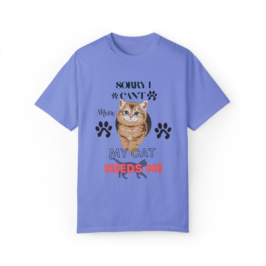 Cute Kitten Unisex T-Shirt - 'SORRY I CAN'T Meow MY CAT NEEDS ME' T-Shirt Printify Flo Blue S