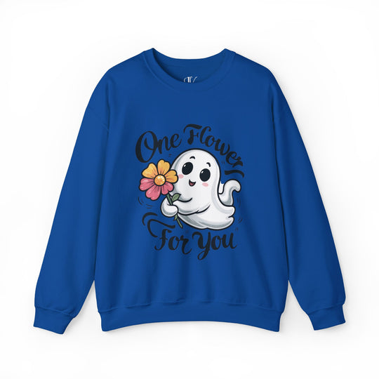 Cute Ghost "One Flower for You" Sweatshirt - Spooky Cozy Sweatshirt Printify S Royal