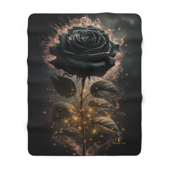 Sherpa Fleece Blanket - Dark Moody Black Rose