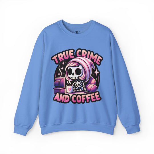 True Crime and Coffee: Skeleton Sweatshirt Sweatshirt Printify S Carolina Blue