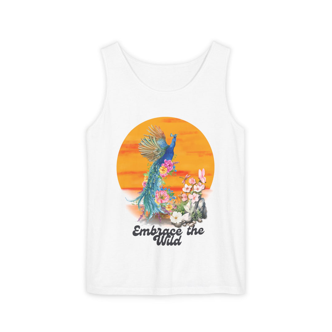 Boho-Chic Tank Top - Embrace the Wild, Peacock and Flower Tank Top Printify White XS