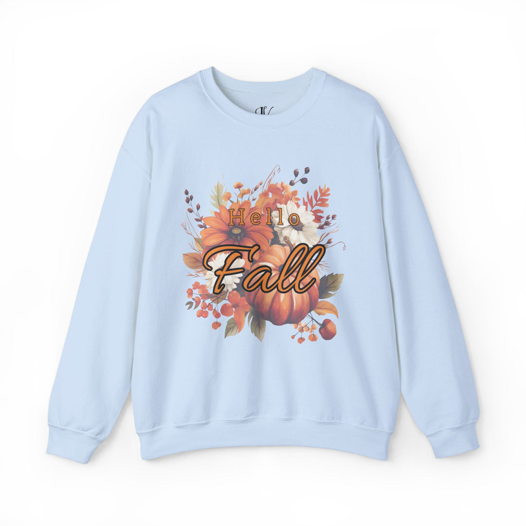 Hello Fall: Watercolor Pumpkin Sweatshirt Sweatshirt Printify S Light Blue