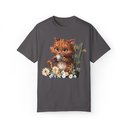 Cat Tea Time T-shirt T-Shirt Printify Graphite S