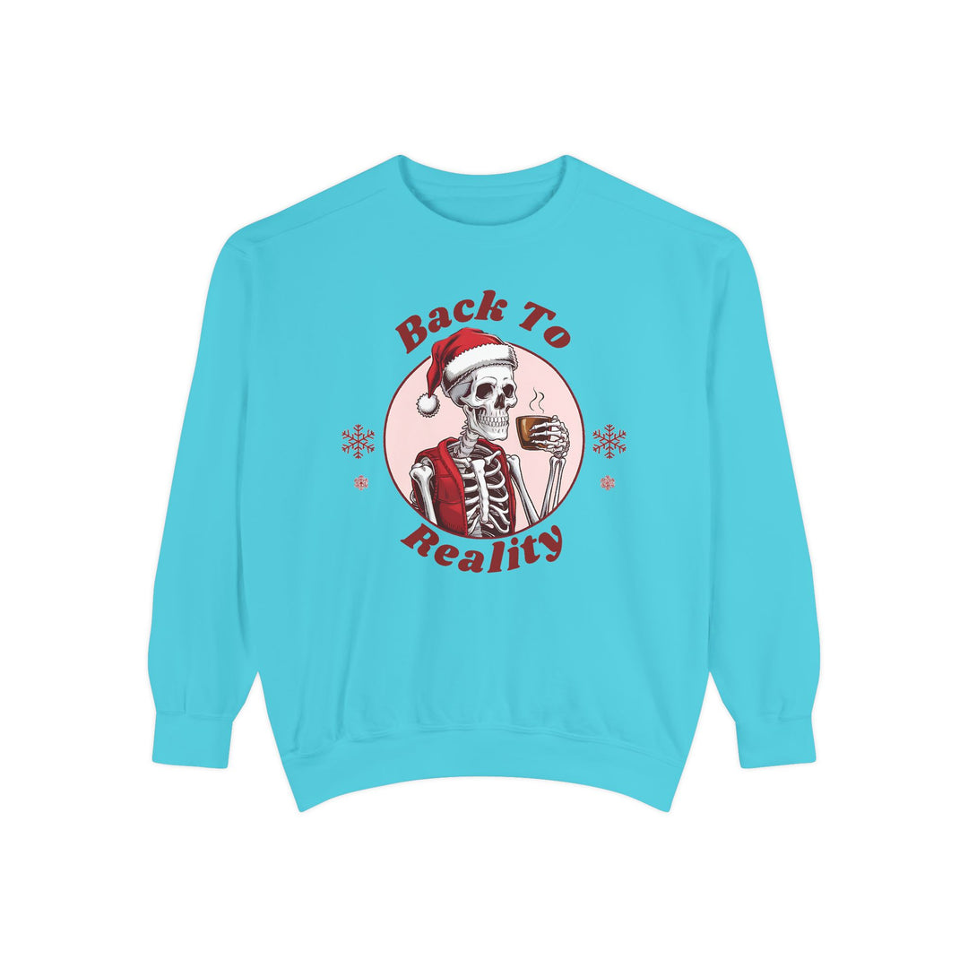 Skeleton Coffee Break Sweatshirt - Back To Reality Sweatshirt Printify Lagoon Blue S