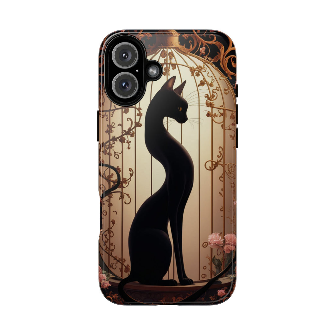 Gothic Tough Cases with Black Cat and Roses Phone Case Printify iPhone 16 Plus Glossy