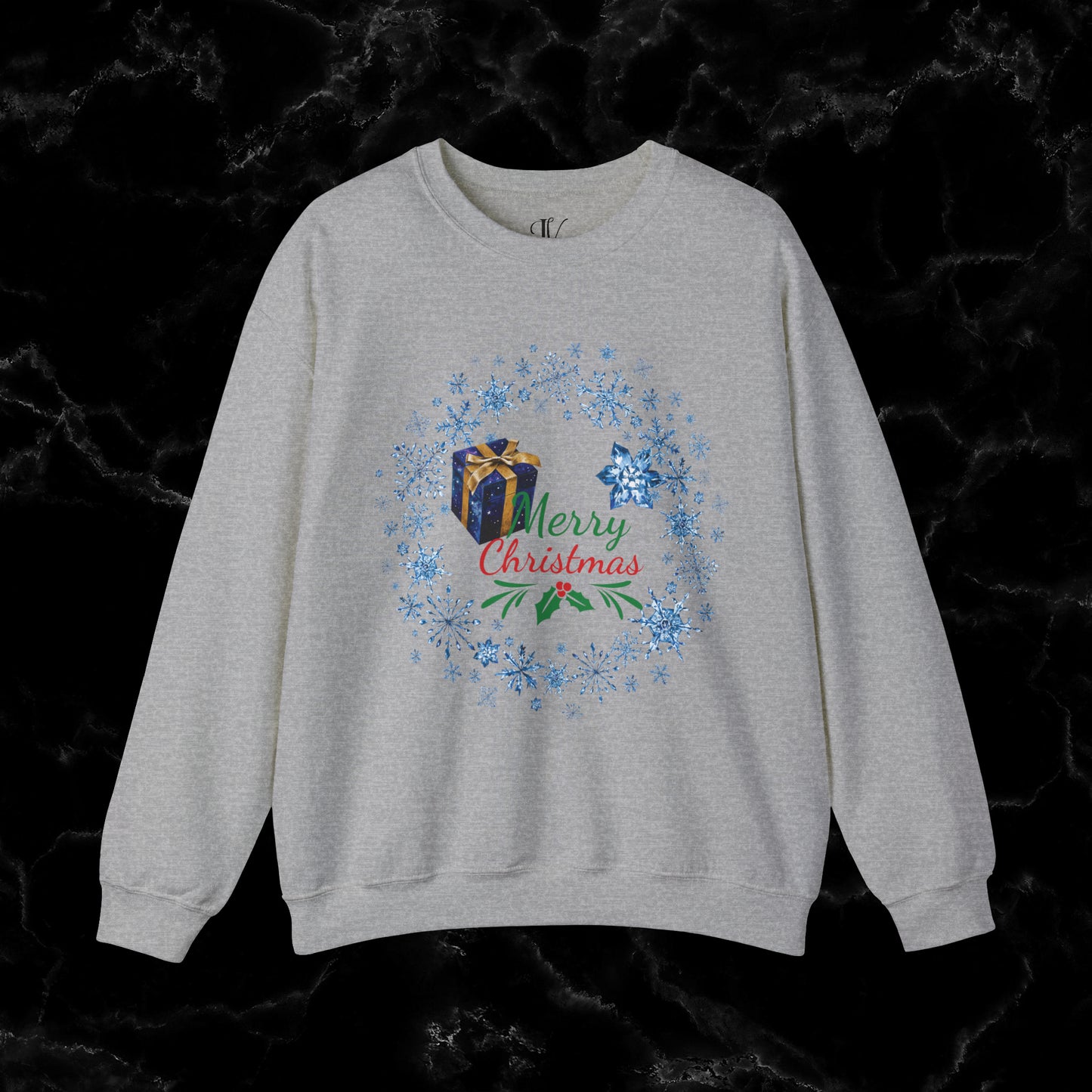 Merry Christmas Sweatshirt - Matching Christmas Shirt, Wreath Design, Holiday Gift Sweatshirt S Sport Grey 