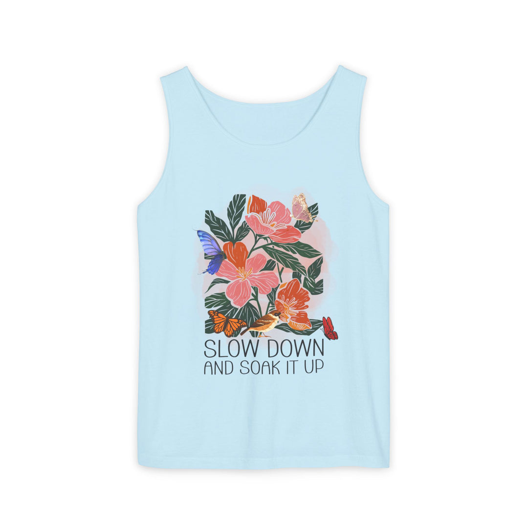 Floral Tank Top - Slow Down and Soak It Up Tank Top Printify Chambray XS