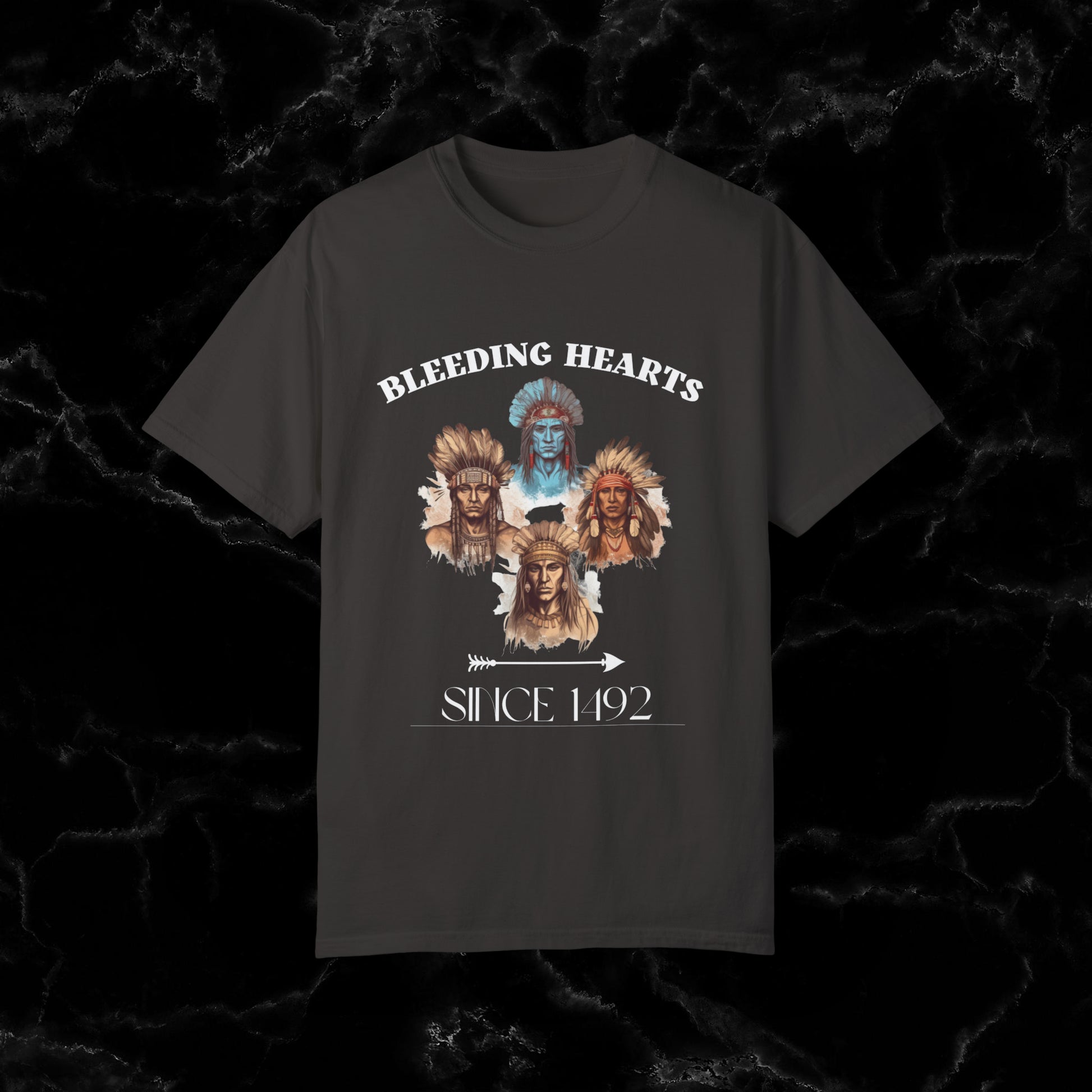 Native American Comfort Colors Shirt - Authentic Tribal Design, Nature-Inspired Apparel, 'Bleeding Hearts since 1492 T-Shirt Graphite S 