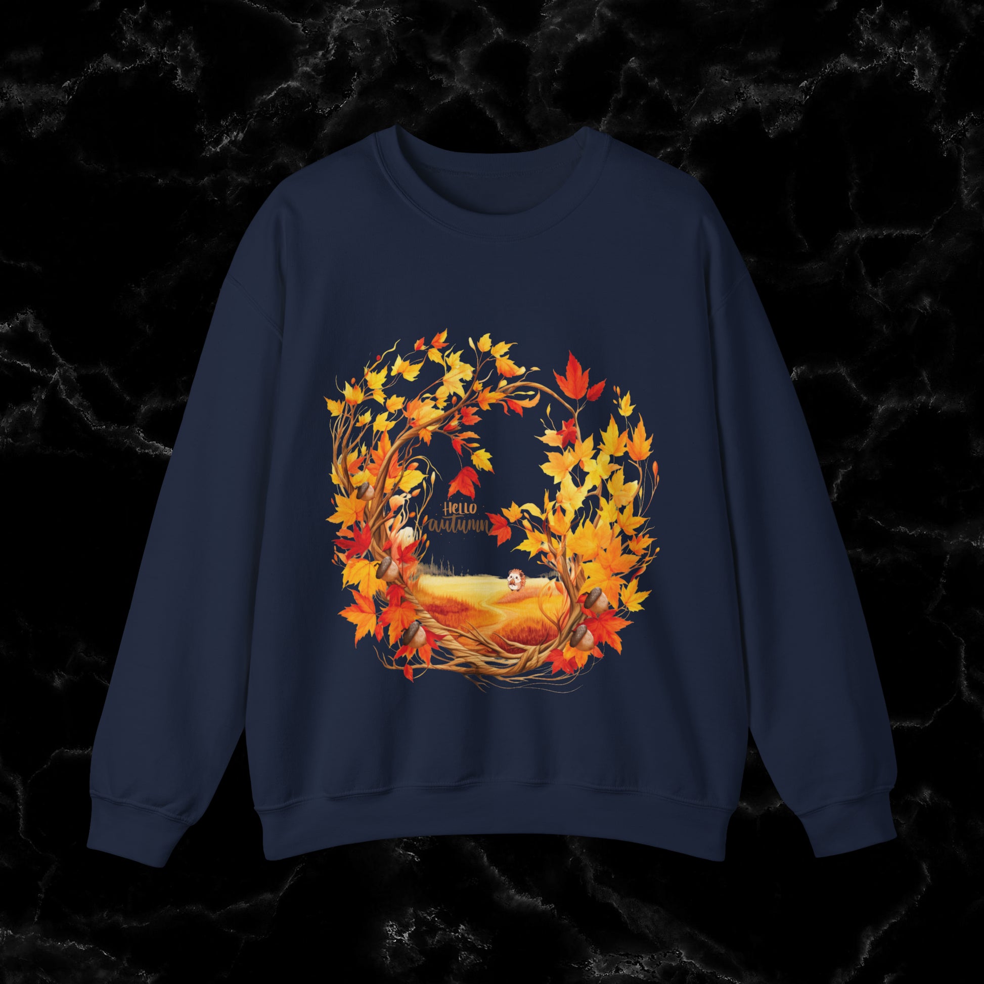 Hello Autumn Sweatshirt | Fall Design - Fall Seasonal Sweatshirt - Beauty Of Autumn Sweatshirt M Navy 