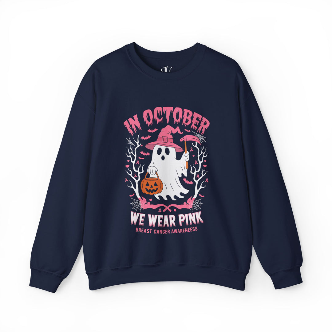 In October We Wear Pink: Breast Cancer Awareness Sweatshirt Sweatshirt Printify S Navy