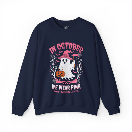 In October We Wear Pink: Breast Cancer Awareness Sweatshirt Sweatshirt Printify S Navy