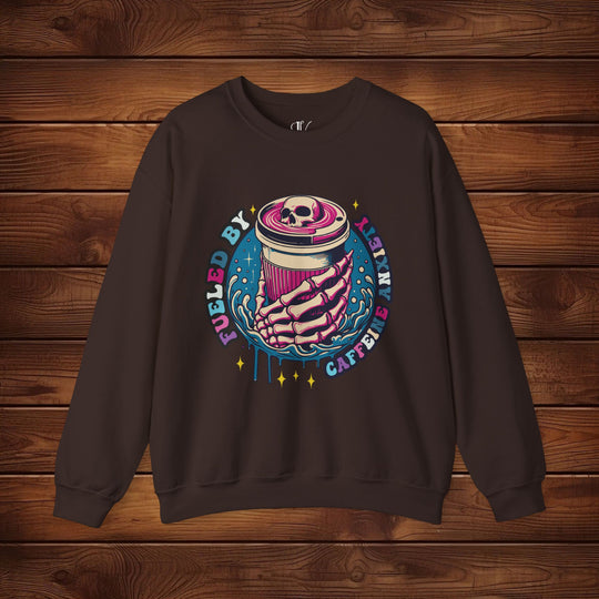 Fueled by Caffeine Anxiety Sweatshirt Sweatshirt Printify S Dark Chocolate