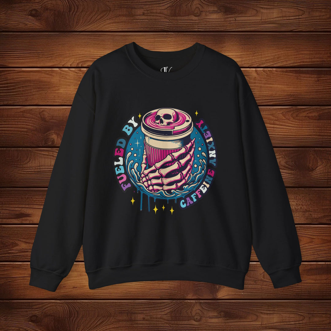 Fueled by Caffeine Anxiety Sweatshirt Sweatshirt Printify S Black