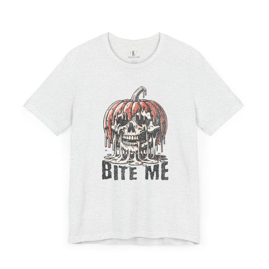 Halloween Tee - Bite Me Pumpkin Skull Tee