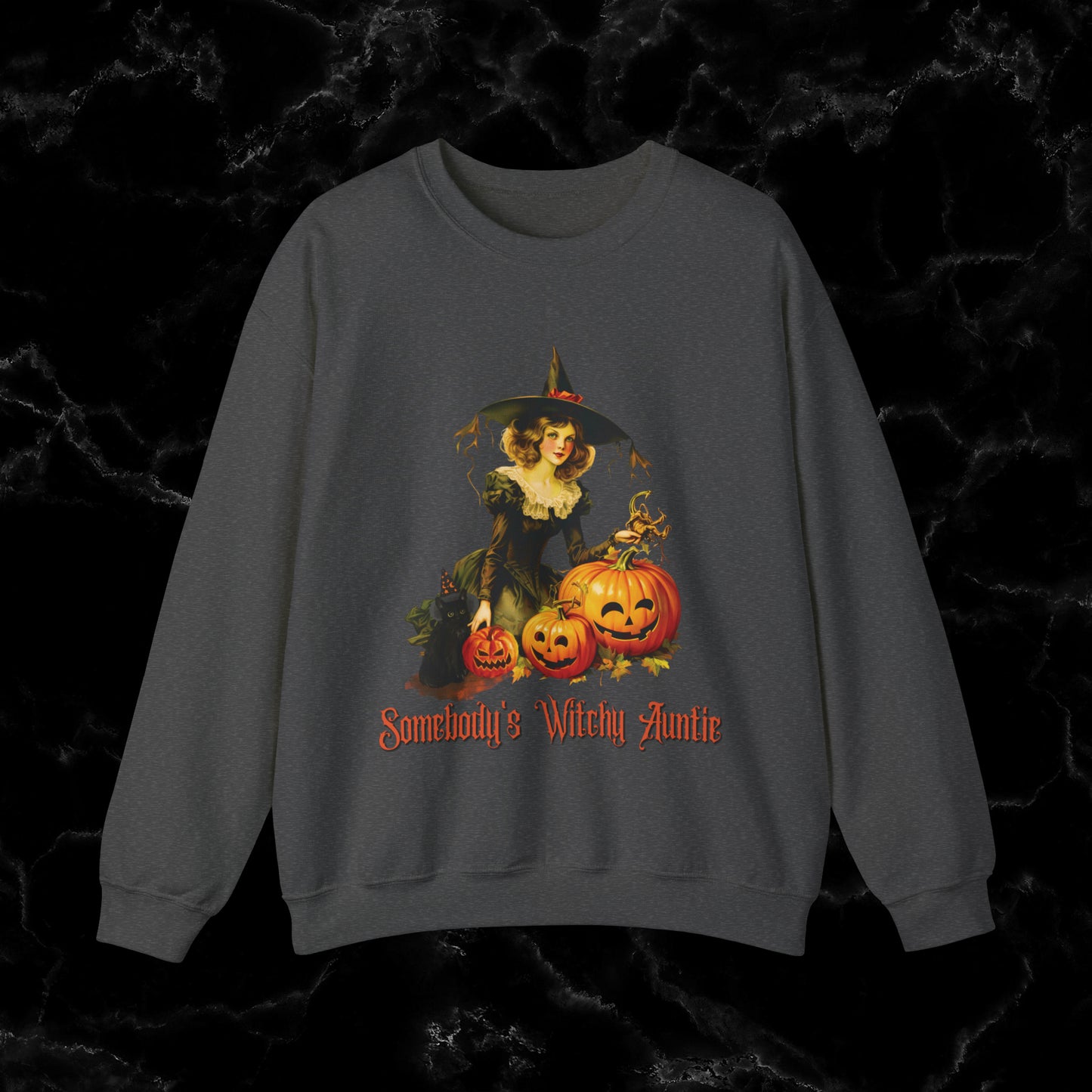 Witchy Auntie Sweatshirt - Cool Aunt Shirt for Halloweenl Vibes Sweatshirt S Dark Heather 