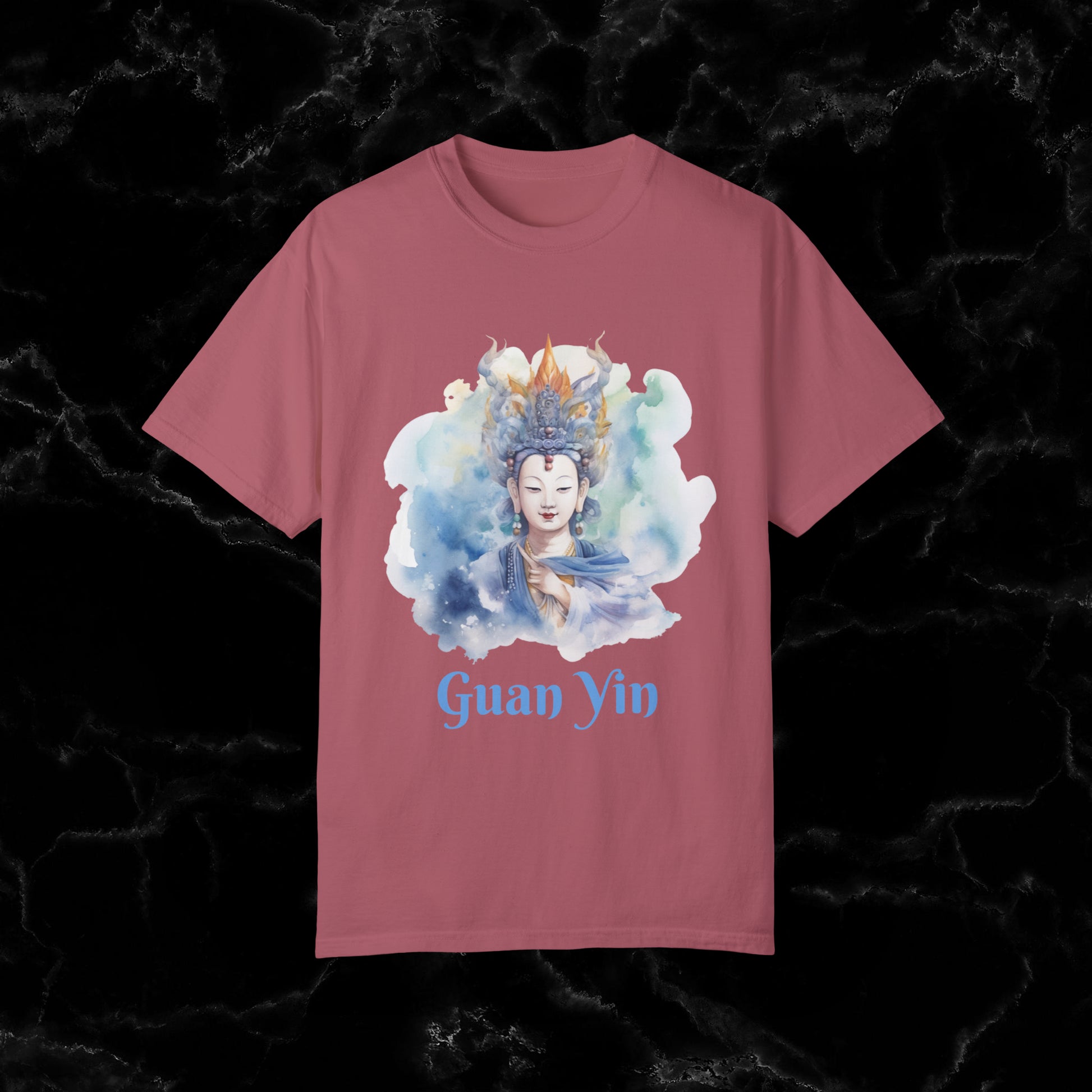 Quan Yin Spiritual Tee - Goddess of Compassion, Unisex Garment-Dyed T-shirt, Goddess of Mercy T-Shirt Crimson S 