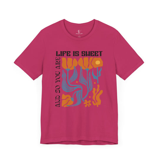 Floral Short Sleeve Tee - LIFE IS SWEET AND SO ARE YOU T-Shirt Printify Berry XS